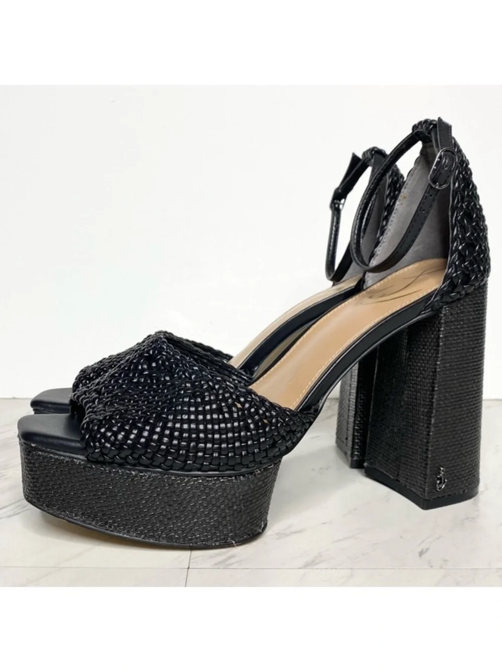 Sam Edelman Nattie Black Platform Heeled Sandal 9 1/2 M